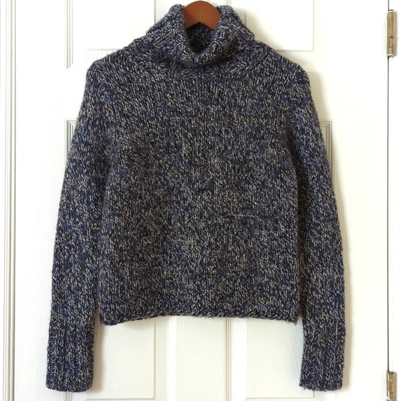 Gap Y2K Vintage Chunky Wool Blend Marled Knit Turtleneck Sweater Blue Black M - Picture 1 of 10